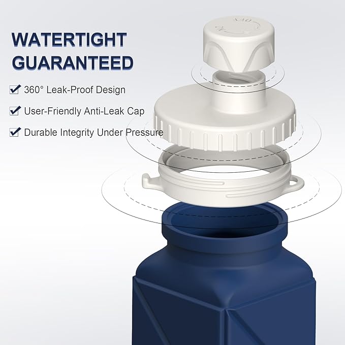 Collapsible Water Bottles, Silicone Foldable Portable Water Bottle 610ml, Lightweight Reusable Leakproof for Sports and Outdoor, 1 Pack (Dark Blue)