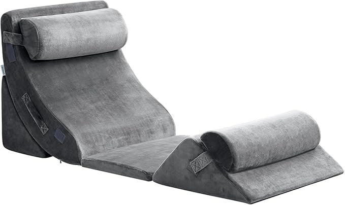 Qirroboni 6PCS Orthopedic Bed Wedge Pillow Set, Adjustable Pillows for Neck, Back and Leg Pain Relief Comfortable & Post Surgery Foam - Heartburn, Anti Snoring, Acid Reflux & GERD Sleeping Grey