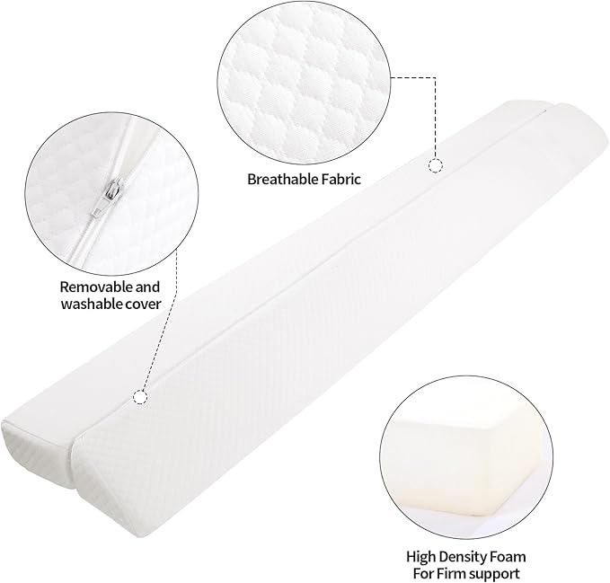 MABOZOO Pillow Wedge for Headboard Gap,Bed Gap Filler King Size,Foldable Bed Wedge Pillow for Headboard,White Bed Wedge Gap Filler,Foam Mattress Gap Filler,76"x6"x6"