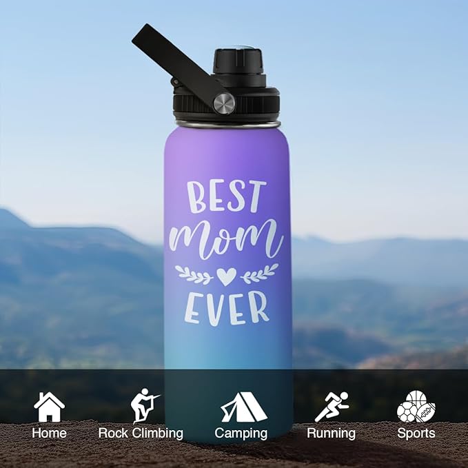 SANDJEST Best Mom Ever Water Bottle 32oz Stainless Steel Insulated Water Bottles - Gifts for Moms from Son Daughter - Mothers Gifts for Birthday Christmas