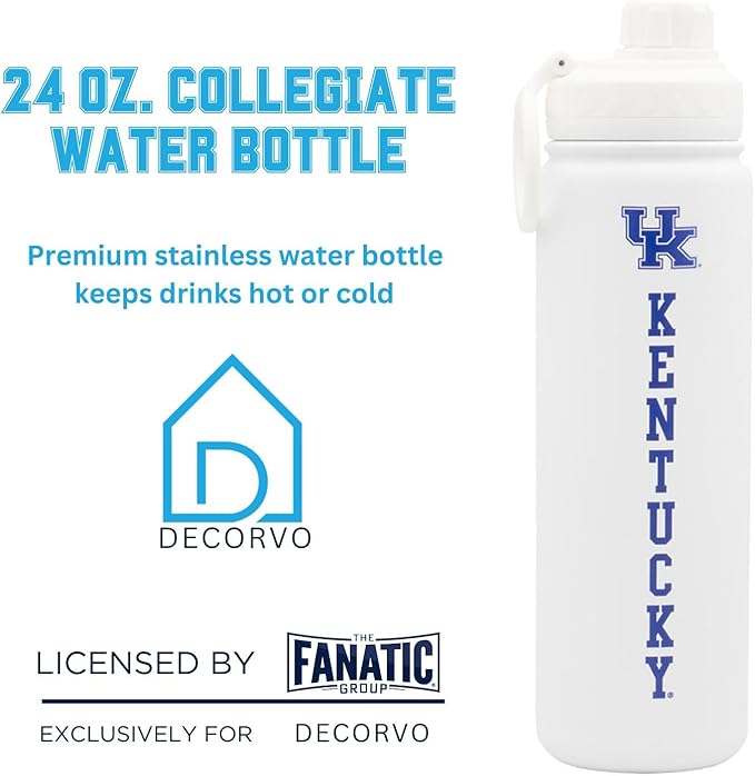 University of Kentucky Water Bottle - White Double Walled Stainless Steel 24 oz Keeps Drinks Cold or Hot