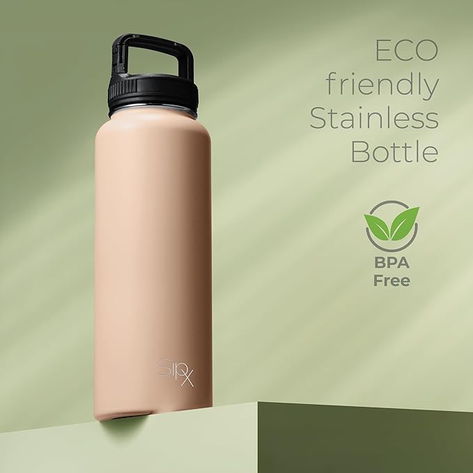 SipX™ Triple-Insulated Stainless Steel Water Bottle 40oz. With 3 Lids, BPA-Free Reusable Insulated Water Bottle Keeps Cold 24 Hours, Metal Water Bottle Made Of Sustainable Material For Hiking & Biking
