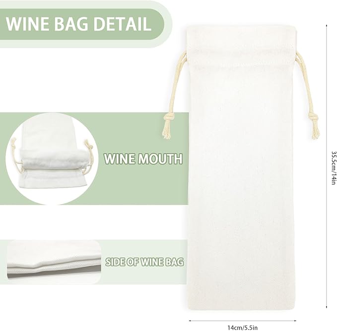 40 Pack Sublimation Wine Bottle Bags Bulk Blank Wine Bottle Gift Bags with Drawstrings Canvas Wine Bags for DIY Heat Transfer Vinyl Halloween Christmas Wedding