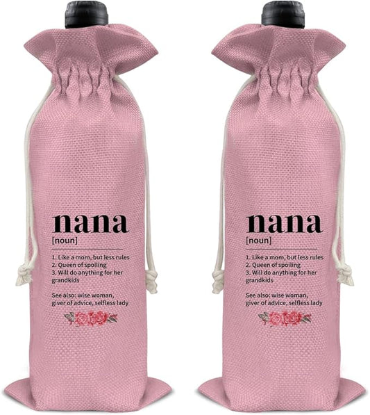 HOIJAUMAI Nana Gift From Grandson Granddaughter, Nana Gifts for Grandma Birthday Mother's Day, Grandma Wine Bag Nana Definition Wine Gift Bags (Pink)