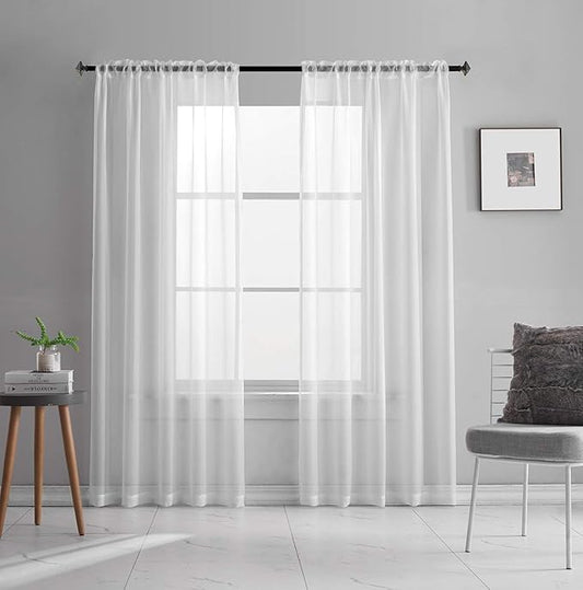 White Sheer Curtains 95 Inches Long Translucent Solid Color Sheer White Curtains 95 Inches Long 2 Panels Rod Pocket White Sheers 95 inch Curtains for Bedroom Living Room Party 52x95