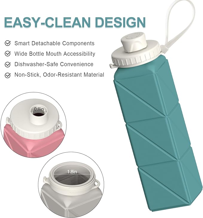 Collapsible Water Bottles, Silicone Foldable Portable Water Bottle 610ml, Lightweight Reusable Leakproof for Travel Camping Hiking Cycling Yoga Sports Outdoor