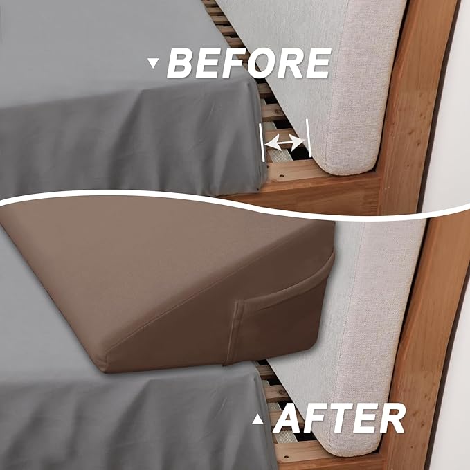 WdFour Bed Wedge Pillow, Close Off Headboard, Wall and Mattress Gap. Incline, Slanted Sweat-Proof Pillow for Neck and Back Pain Relief Anti-snoring for Comfortable Sleeping.(Chocolate,76Wx10Dx6H)