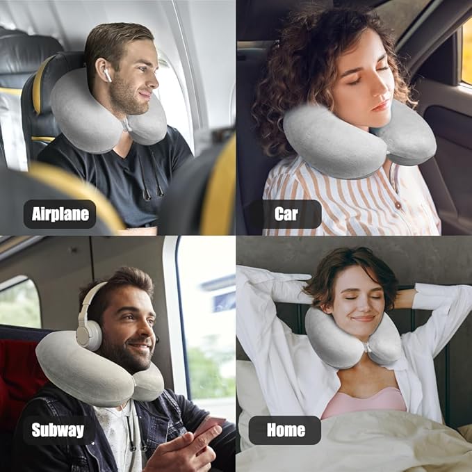 Neck Pillow for Airplane Travel, 100% Pure Memory Foam Travel Neck Pillow for Sleeping & Travel Essentials for Neck Rest, Grey, Pack with Box