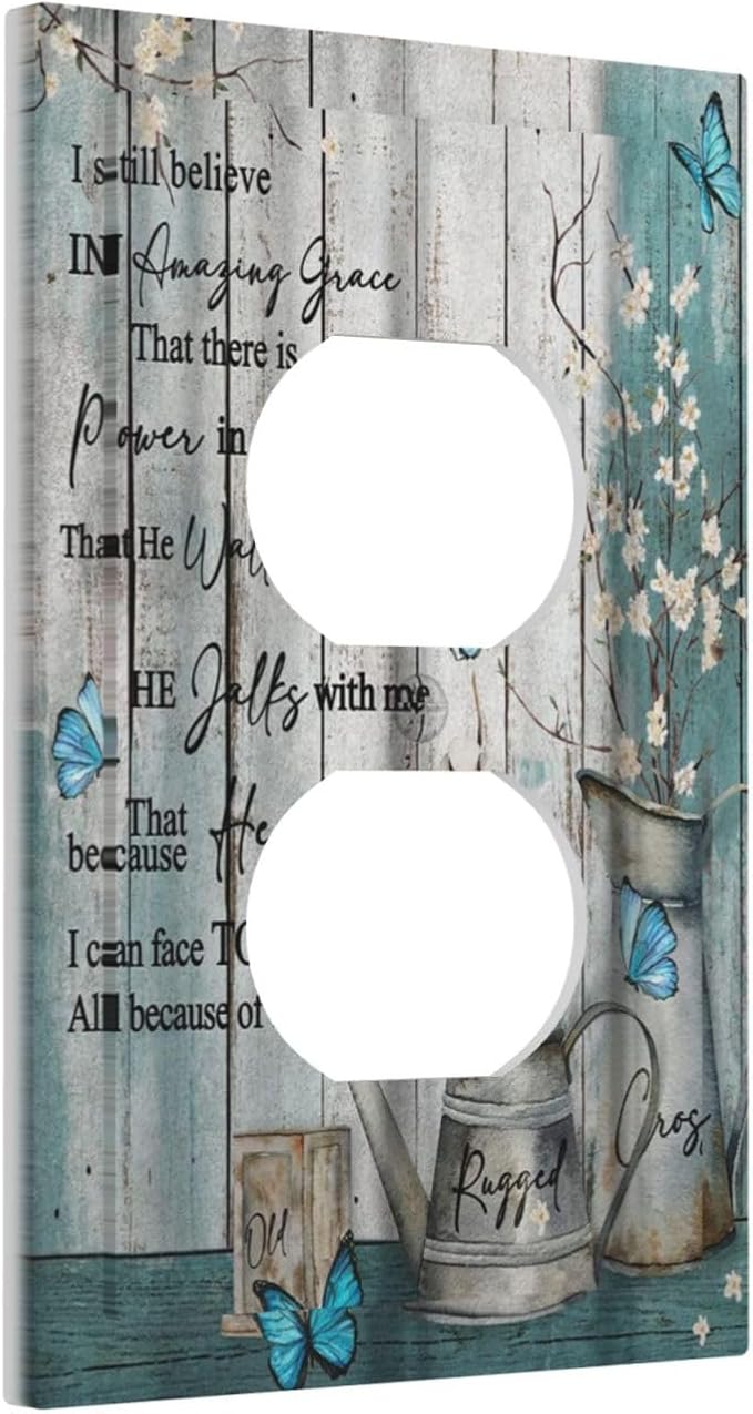 Vintage Teal Butterfly Inspirational Quotes Wood Plank Single Duplex Wall Plate Covers Light Switch Cover 1 Gang Outlet Plate Decorative Switchplate Covers Electrical Faceplate for Farmhouse Bedroom