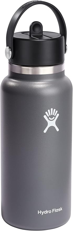 HYDRO FLASK Wide Mouth vacuum insulated stainless steel water bottle with leakproof closeable straw lid for cold water drinks, sports, travel, car and school