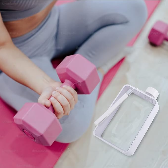 Flat Water Bottle, Portable A5 Water Bottle, 13oz Flat Travel Flask for Camping Fitness Gym (White)