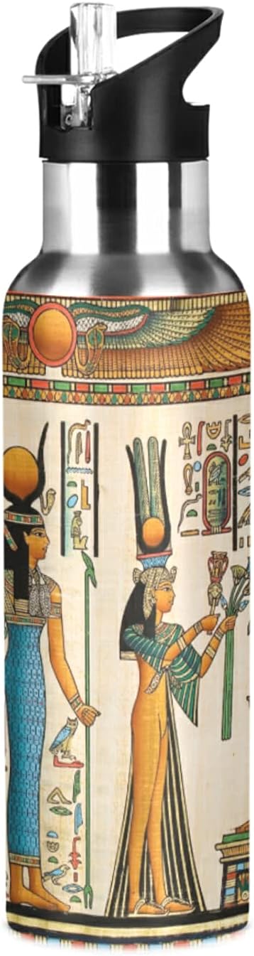 Blueangle 20 OZ Queen Of Egypt Water Bottle with Straw, Sports Water Bottle BPA Free Stainless Steel Water Jugs for Gym, Kitchen, Working, Outdoor（26）