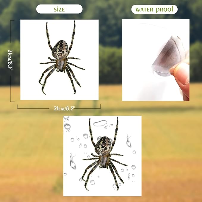 Large Realistic Spider Window Stickers, Indoor Outdoor Vinyl Stickers, Car Window Stickers for Windows Cars Laptops Motorcycles Trucks Walls (8.2" x 8.2")