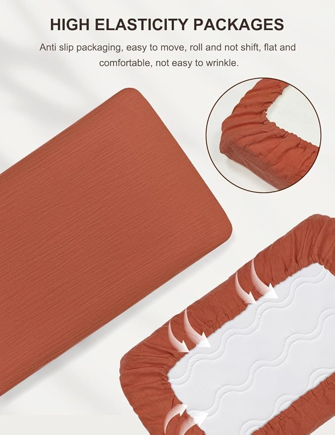 Cotton Rust Bassinet Mattress Sheets, Muslin Bassinet Sheet for Rectangle, Oval, Hourglass Bassinet Mattress, Moses Basket Sheets (46B-04)