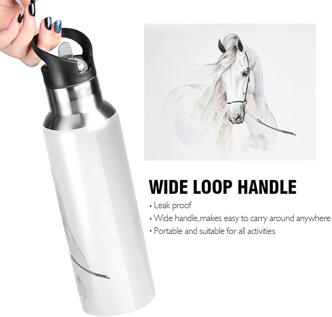 senya 34 Oz Water Bottle with Straw White Horse Stainless Steel Water Bottle for Traveling Sports Leakproof Insulated Water Bottle