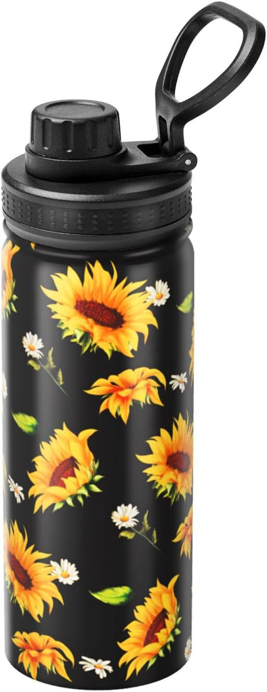 Cerburny Water Bottle Sunflower 18 oz Stainless Steel Insulated Bottles With Lid Wide Mouth Gym Sports Water Jug For Women Mom Mother