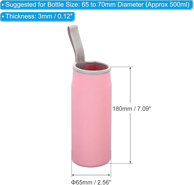 PATIKIL 65mmx180mm Water Bottle Sleeve, 4 Pack Neoprene Insulated Bottle Bag Holder Carrier Pouch with Finger Strap, Pink