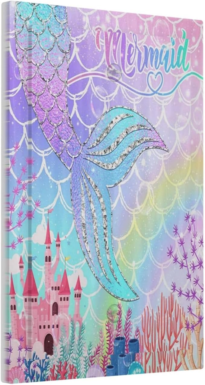 Silvery Glitter Cute Mermaid Tail Fantasy Castle 1 Gang Light Switch Covers No Device Wall Plate Decorative Blank Switchplate Electrical Faceplate for Kidroom Nursery Girlroom Bedroom Decor