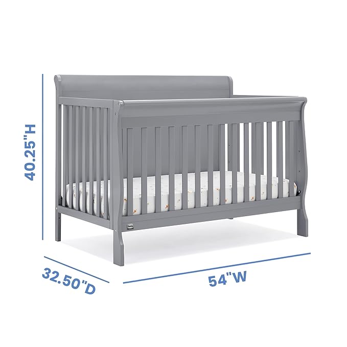 Simmons Kids Carter 6-in-1 Convertible Crib - Greenguard Gold Certified, Grey + Quiet Nights Breathable Baby Bed Crib Mattress and Toddler Mattress (Bundle)