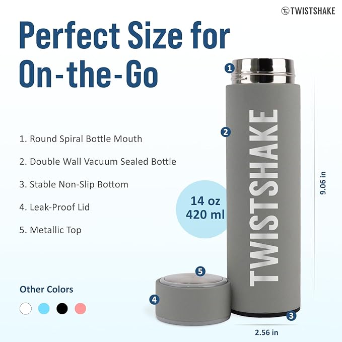 Twistshake Hot Or Cold Thermos Bottle,Grey (Pastel), 420 ml