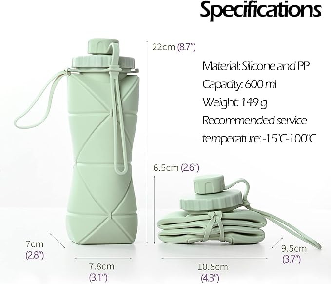 Collapsible Water Bottle, Silicone Foldable Water Bottles For Travel, Easy-To-Carry Design And Compact Size, BPA Free, 20 oz (4PC, 4 Colors)