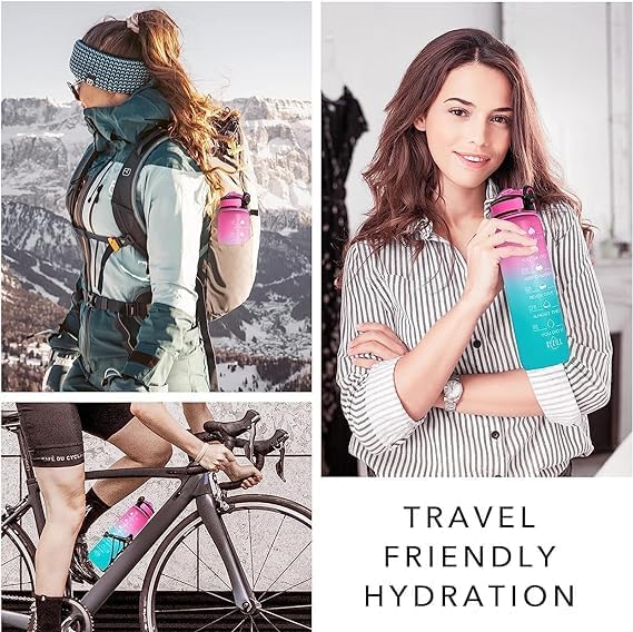 Gigi Rose Mug 32 OZ Drinking Water Bottle with Times to Drink and Straw, Motivational with Carrying Strap, Leakproof BPA & Toxic Free, Ensure You Drink Enough Water for Fitness Gym Outdoor