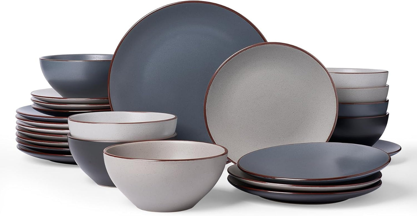 Famiware Venus Ceramic Plates and Bowls Sets, Speckled Dinnerware Dish Sets for 8 (24 Pieces) - Microwave and Dishwasher Safe, Matte Multi-color