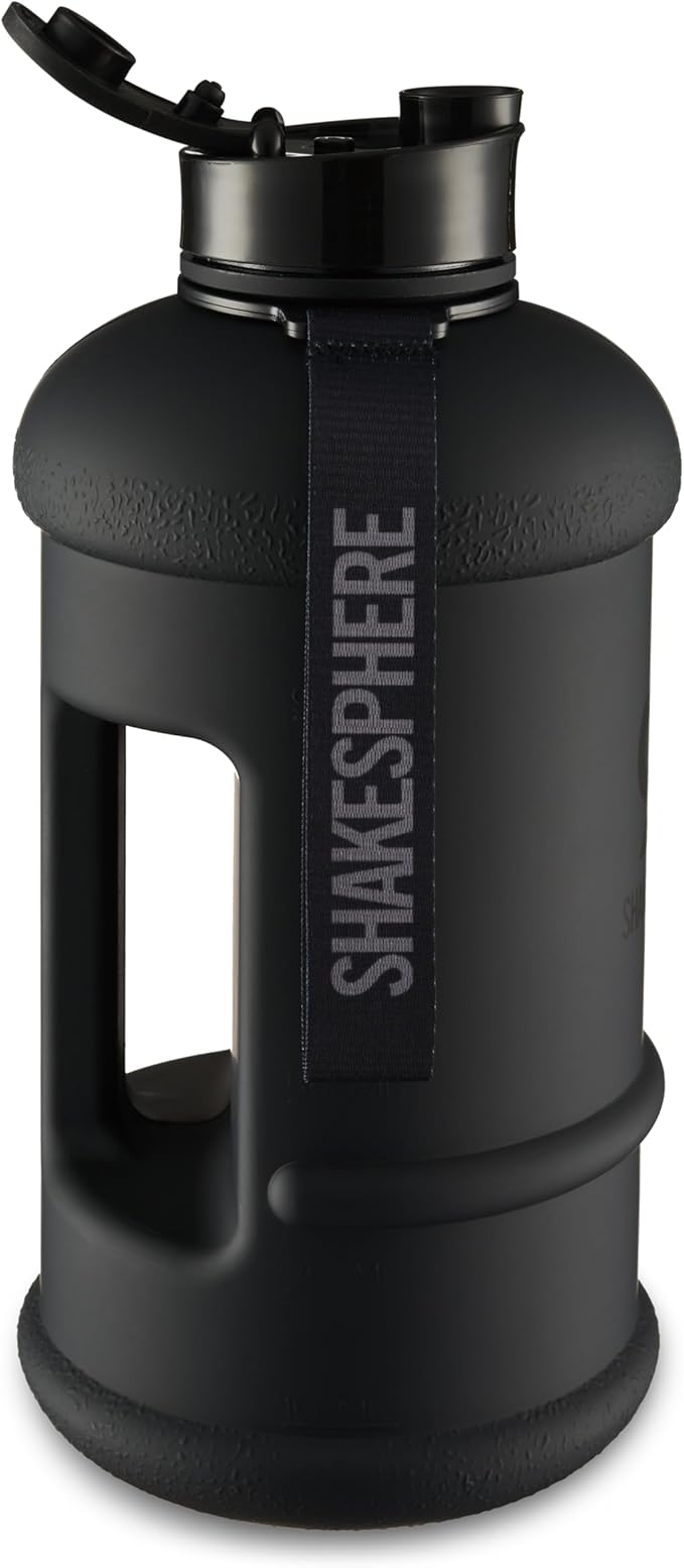 SHAKESPHERE Large Sports Water Bottle - BPA Free Hydration Jug, Black - Ideal for Sports, Camping, Outdoor, Biking & Kids… (Matte Black, 1.3L)