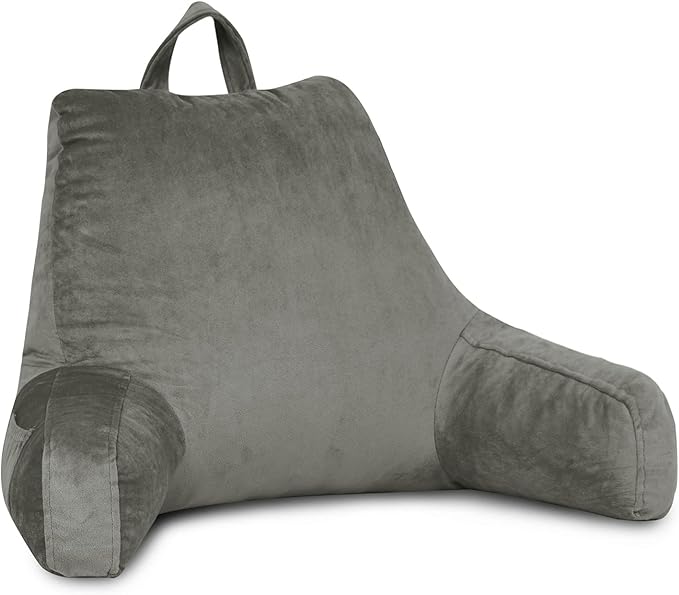 LOVTEX Reading Pillow with Removable Cover, Back Pillow for Sitting Up in Bed with Arms and Pockets, Bed Rest Pillow Adult, 20 x 15 Inches(Dark Grey)