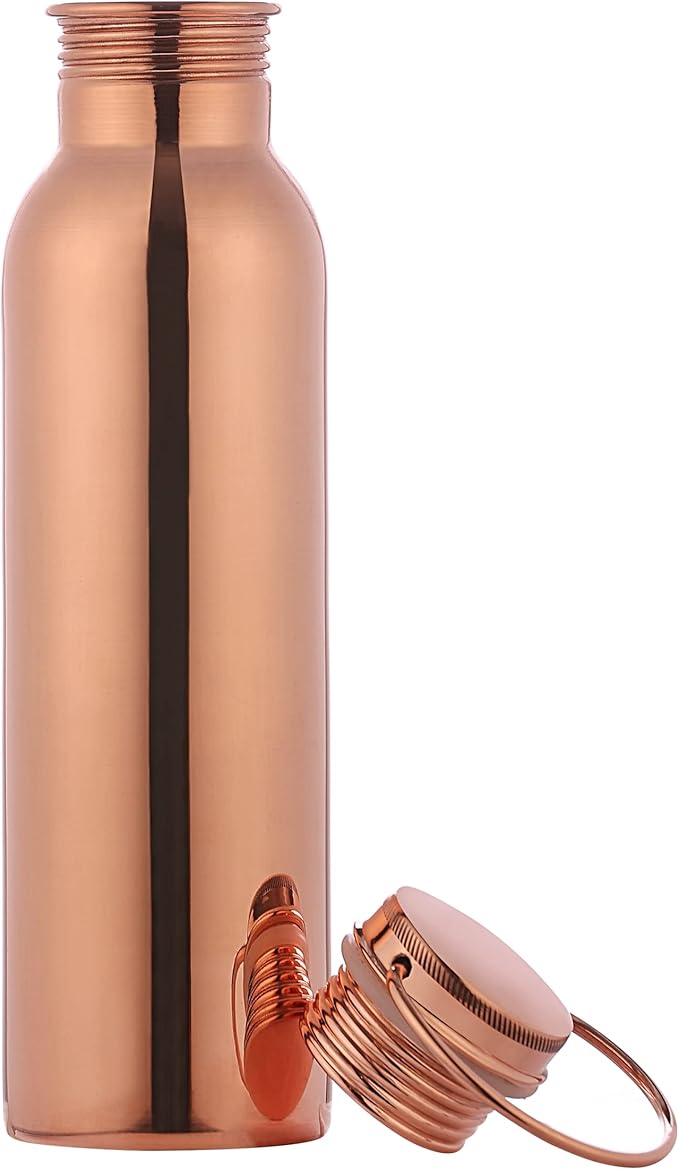 Pure Copper Water Bottle with Handle, 600 Ml, UNLINED, UNCOATED and LACQURED-FREE for Ayurvedic Health Benefits