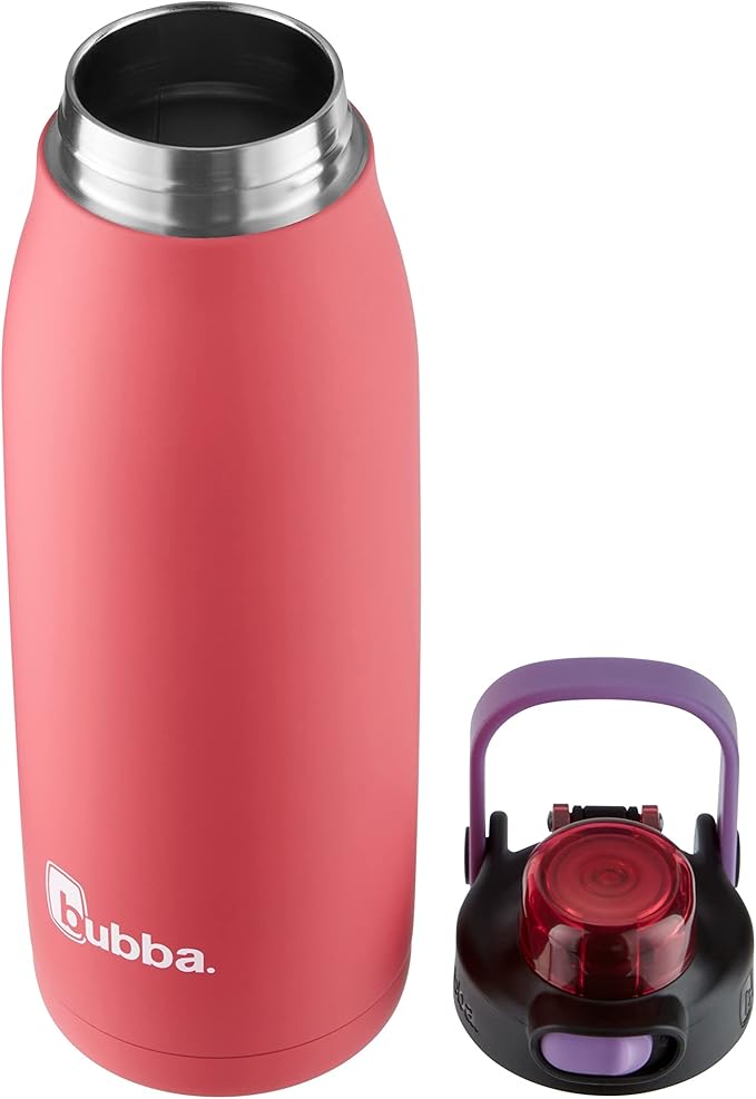 Bubba Radiant Vacuum-Insulated Stainless Steel Water Bottle with Leak-Proof Lid, Rubberized Water Bottle with Chug Cap, Keeps Drinks Cold up to 12 Hours, 32oz Electric Berry