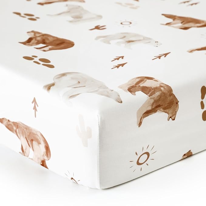 Stretchy Ultra Soft Jersey Knit Fitted Crib Sheets Set 2 Pack，Universal Fit All Standard Crib Mattress Pads Safe and Snug, Crib Fitted Sheet for Boys and Girls, Cute Animals Print