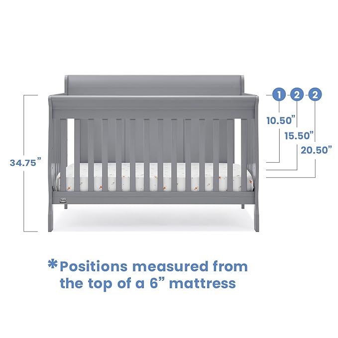 Simmons Kids Carter 6-in-1 Convertible Crib - Greenguard Gold Certified, Grey + Quiet Nights Breathable Baby Bed Crib Mattress and Toddler Mattress (Bundle)