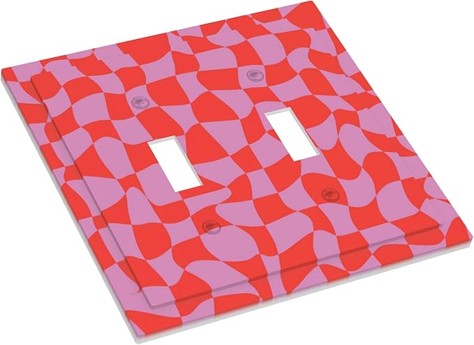 Groovy Check Double Toggle Light Switch Covers 2 Gang Wall Plate Dual Decorative Switchplate Electrical Faceplate for Bathroom Country Kitchen Bedroom Decor, 4.9" x 5"