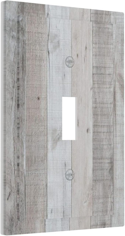 Rustic Grey Wood Shiplap 1 Gang Light Switch Cover Decorative Vintage Country Single Toggle Wall Plate Switchcovers Electrical Switchplate Home Decor for Farmhouse Livingroom Bedroom Kitchen Decor