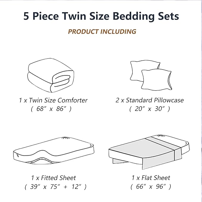 Twin Comforter Set with Sheets, 5 Pieces Super Soft Twin Bed in a Bag, All Season Solid Color Kids Bedding Set Neutral for Boys & Girls, Purple Striped
