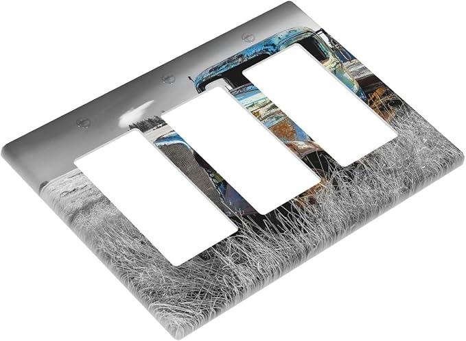 Vintage Country Old Blue Truck 3 Gang Rocker Light Switch Plate Rustic Automobile Triple Decora Outlet Wall Plate Cover Faceplate Decorative Switchcovers GFCI for Bathroom Bedroom Livingroom Decor