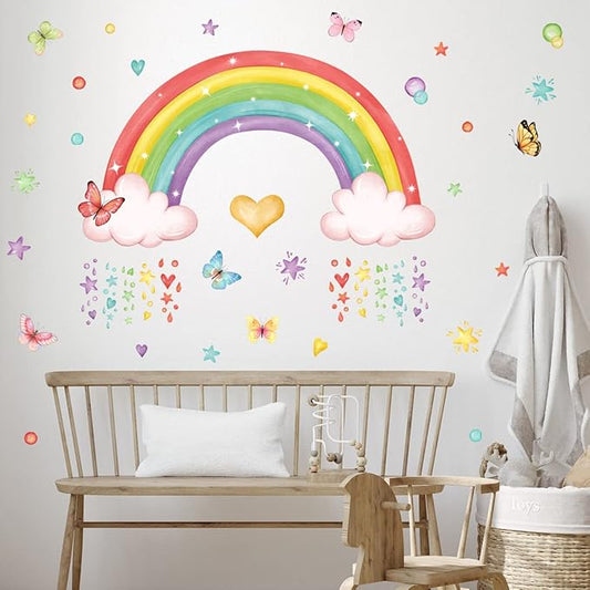 Rainbow Wall Decals Colourful Butterflies Cloud Wall Stickers Girls Bedroom Baby Nursery Playroom Wall Decor Gifts for Girls