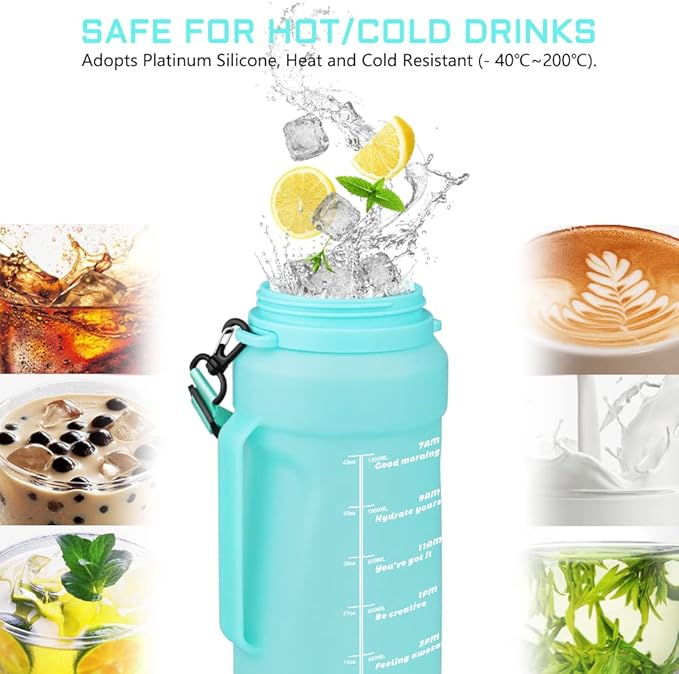 Nefeeko Collapsible Water Bottles, 1.5L Reusable Collapsible Water Bottle for Travel Leakproof, BPA Free Foldable Silicone Water Bottles with Straw for Traveling Sport Gym Camping Hiking