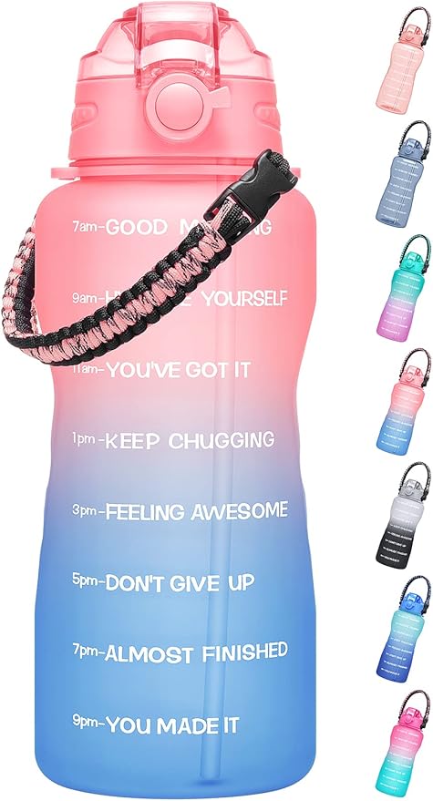 Water Bottles 1 / Half Gallon with Time Marker and Straw, Large Fitness Sports Motivational Bottle, Wide Mouth Leakproof and BPA Free for Travel, Gym,office,school