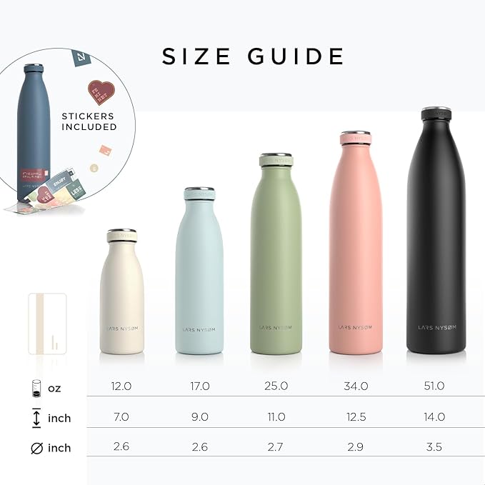 LARS NYSØM Stainless Steel Insulated Water Bottle 12oz 17oz 25oz 34oz 51oz | BPA-free Insulated Thermo Flask for Hot and Cold Beverages | Leakproof Drinking Bottle (Bayberry, 17oz)