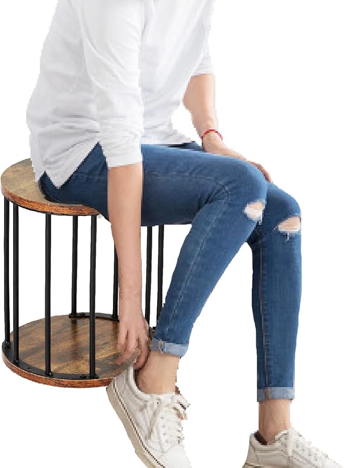 HDANI Small Round Wooden Step Stool for Kids Adults, 300lbs Load Capacity Garden Stool, Non-Slip Small Stool for Plant Stand, Kitchen, Bathroom and Bedroom,Brown