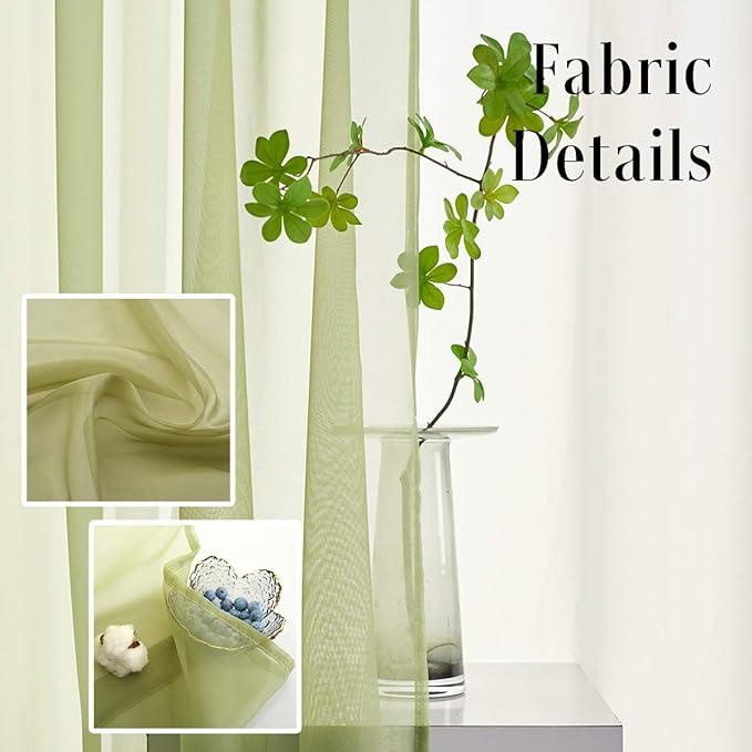 Green Sheer Curtains 95 Inch Length 2 Panels for Living Room/Bedroom/Canopy Window Rod Pocket Sage Green Sheer Curtains 52x95