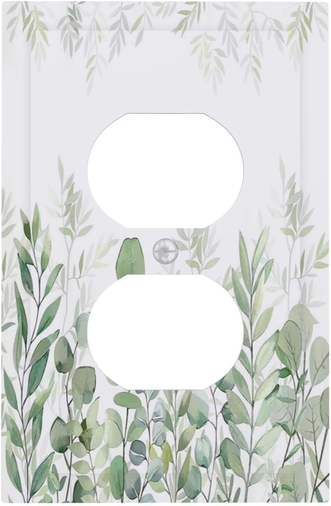Green Eucalyptus Rustic Botanical Plant Leaves Single Duplex Wall Plate Covers Boho Light Switch Cover 1 Gang Outlet Plate Decorative Electrical Receptacle Faceplate Switchplate for Country Decor
