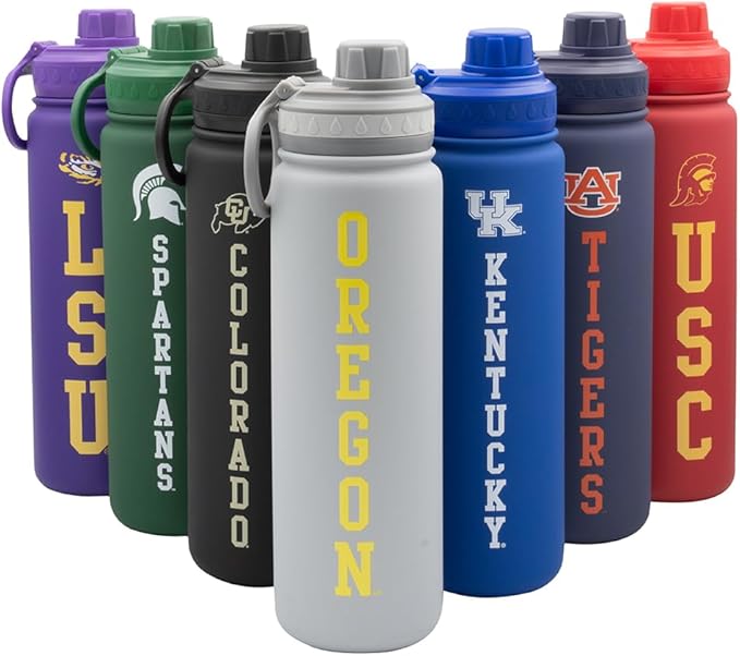 Oregon Text Water Bottle - Gray Double Walled Stainless Steel 24 oz Keeps Drinks Cold or Hot