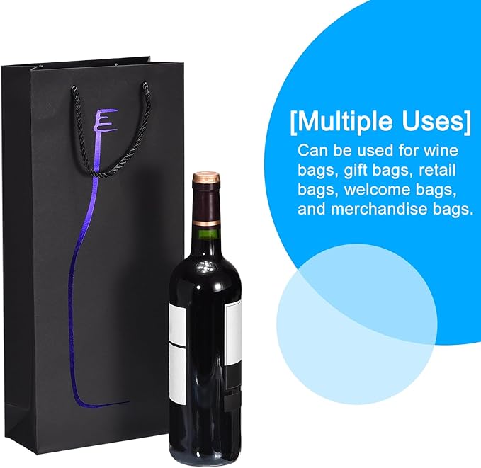 uxcell Wine Bags, 1pcs Black Blue 7 x 3 x 16 In Wine Gift Bags with Rope Handles Paper Wine Tote Bag for Wedding Birthday Christmas Party Supplies