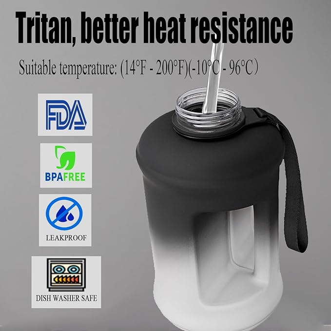 Sports Water Bottle, 63 Oz/1800mL, Leak Proof BPA Free Travel Outdoor For Men Women (Gradient_Black)