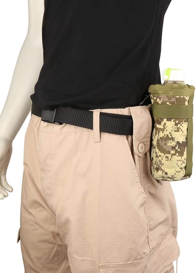 IronSeals Adjustable Tactical Water Bottle Pouch Foldable MOLLE Water Bottle Holder Drawstring Open Top Travel Water Bottle Bag