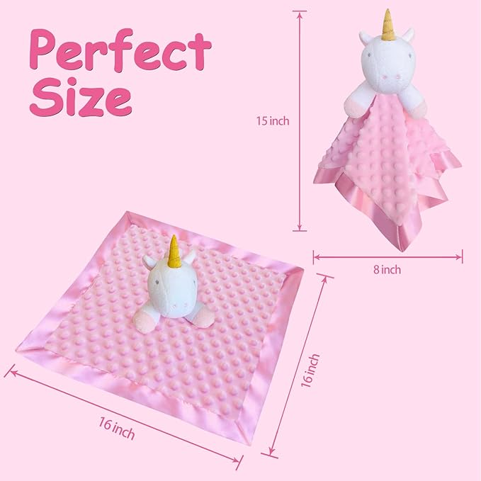 Pink Unicorn Baby Security Blanket Loveys for Babies Girls, 16" Soft Baby Lovey Blanket, Baby Snuggle Stuffed Animals Blankie, Baby Girls Gifts for Infant and Toddler