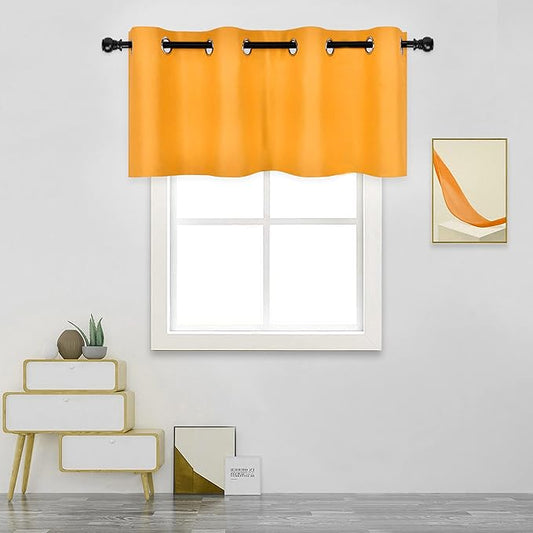 Orange Yellow Valances for Windows 52X18 Inches Blackout Thermal Insulated Valance with Grommet Top for Kitchen Living Room Short Straight Drape Valance for Bedroom Kids Room 1 Panel